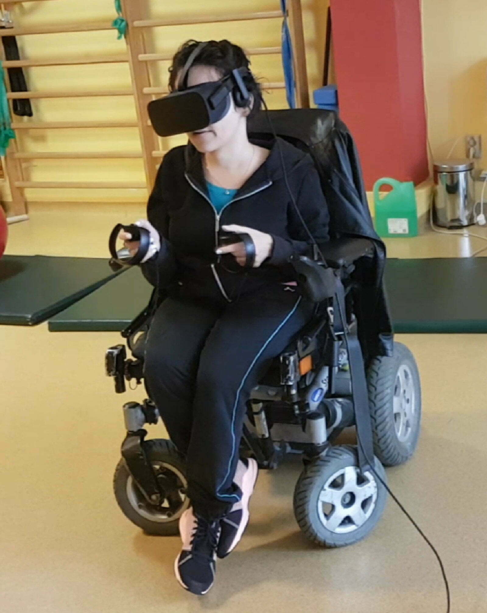 Someone with a VR headset in a wheelchair.